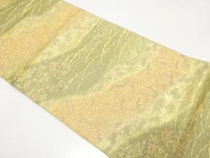 霞に雪芝・菊・楓模様織り出し　袋帯